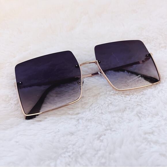 Blair Black Modern Rectangle Half Rim Sunglasses - Picture 3 of 9